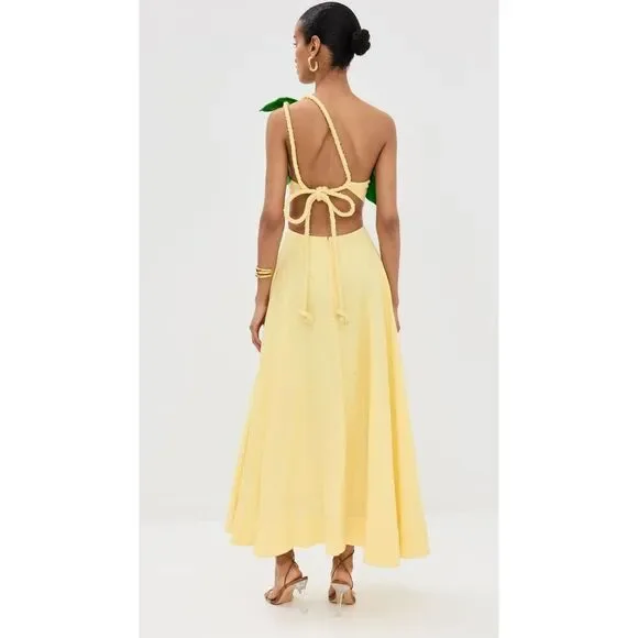 FARM Rio Palm Tree Cutwork Midi Dress Yellow XS NEW - Picture 10 of 10